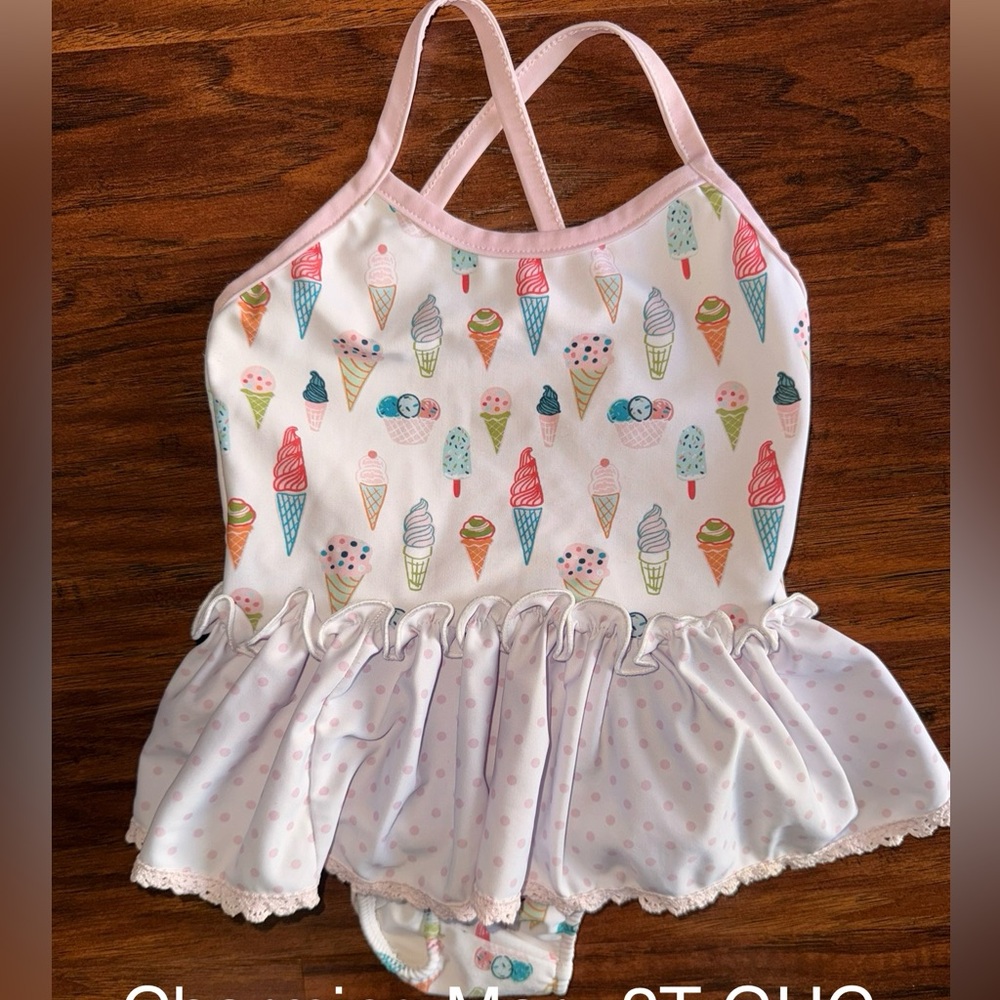 Ice Cream Print Kids Swim One Piece with Skirt